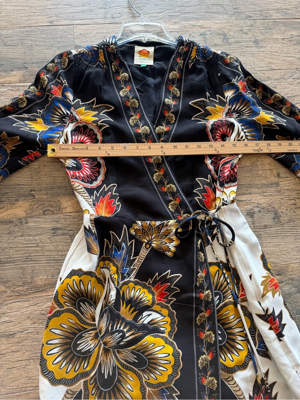 Farm Rio Black Maxi Floral Lenzing Ecovero Viscose Wrap Mini Dress Sz S - Picture 8 of 10